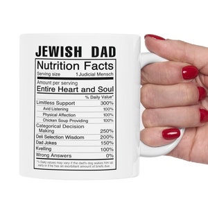 Customized Jewish Dad Nutrition Facts - Funny Personalized Coffee Mug for Men, Father, Aba, Zayde, Saba, Grandfather, Father's Day, Hanukkah