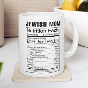 Mok met feiten over voeding voor Joodse moeder | Grappig judaica cadeau voor haar vrouw moeder Bubbe Safta Balabusta | Leuk Chanoeka-moederdagcadeau | Jiddisch:
