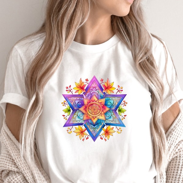 Colorida Estrella de David con Flores - Camisa Judía, Orgullo Judío, Regalo de Hanukkah, Bat Mitzvah, Día de la Madre, Apoyo a Israel, Judaica