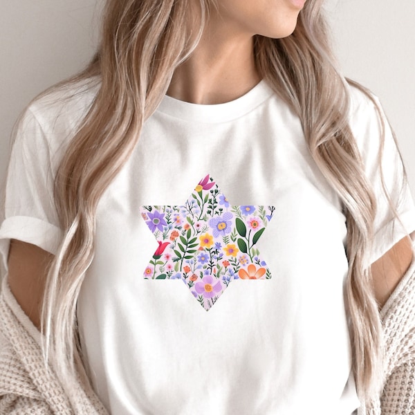 Lavender Floral Star of David - Colorful Jewish Shirt, Mother's Day, Hanukkah, Bubbe, Safta, Jewish Pride, Judaica, Suport For Israel