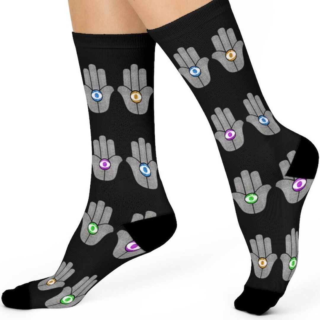 Hamsa Jewish Socks With Jewel Toned Eyes Protection Against Bad Luck