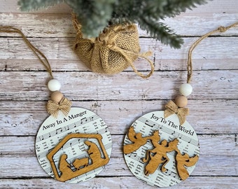 Music Sheet Nativity Christmas Ornament, Wooden Christmas Ornaments, Nativity Scene, Nativity Ornament, Ornament, Christmas Ornament