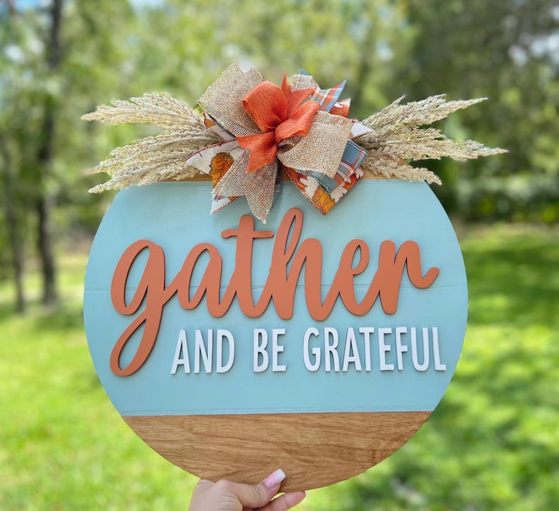 Gather | Fall Front Door Sign | Fall Decor | Gather Door Sign | Door Sign | Wooden Door Sign | Thanksgiving Sign | Fall Front Door Decor image 1