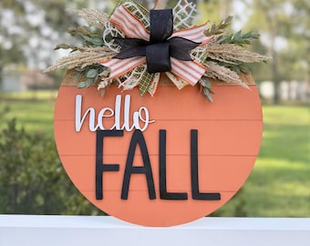 Hello Fall | Door Hanger | Front Door Wreath | Fall Door Wreath | Front Door Decor | Fall Decor | Fall Sign | Porch Decor | Front Door Sign