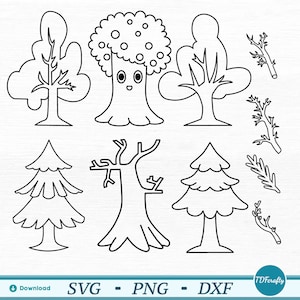 Cartoon Trees Pack Outline Cut Datei svg, png, dxf für die Schneidemaschine