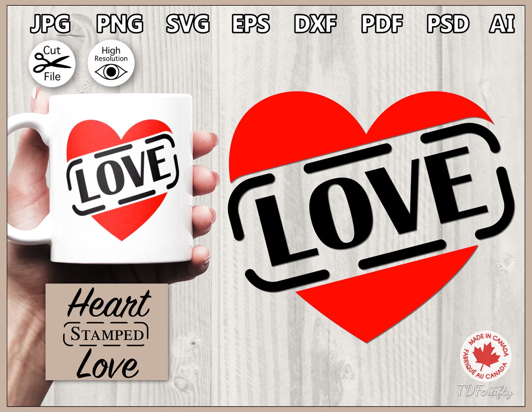 Red Heart With the Word Love Stamped SVG Valentine Cut File - Etsy
