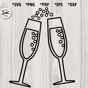 Contour de verres à champagne, Clipart Illustration de vin pétillant, Party Drink Graphic Vector Design svg, png, pdf, dxf, eps pour machine de découpe