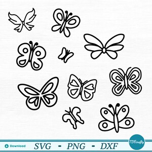 Cartoon vlinder bundel overzicht gesneden bestand svg, png, pdf, dxf, eps voor snijmachine