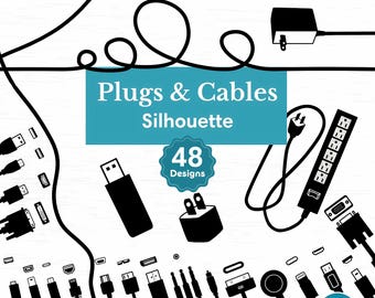 Electronic Cables Silhouettes Bundle, High-Quality Technology SVG files, Connection Device, Premium Organization Labels png, Plugs dxf