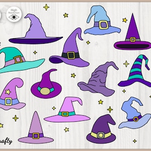 Bundle de conception graphique SVG chapeau de sorcière, sorcier casquettes magiques Dxf graphique vectoriel, sorcier cagoules mystiques Clipart PNG