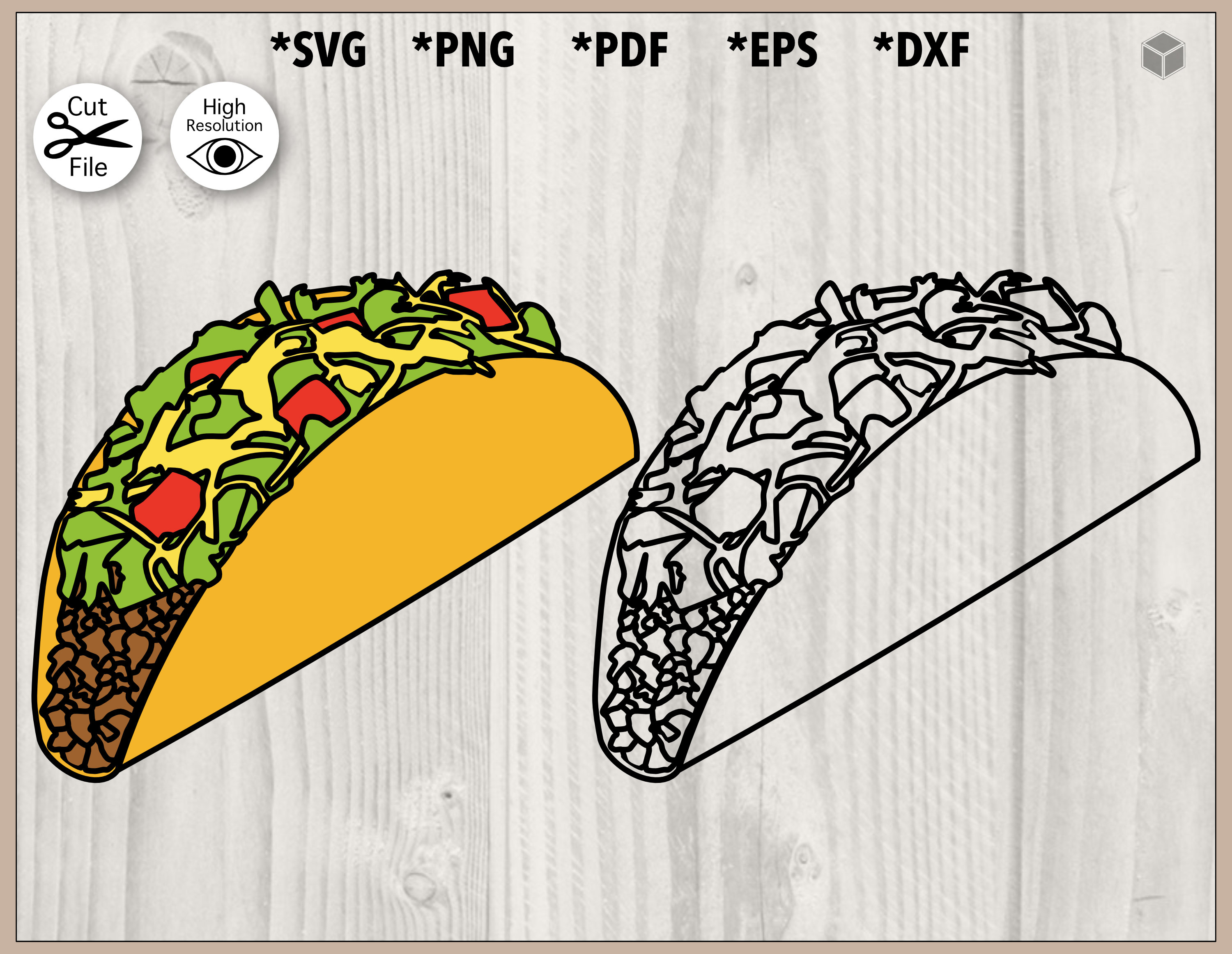 Taco Color and Outline Clipart Svg Png Pdf Dxf Eps Cut Etsy Finland