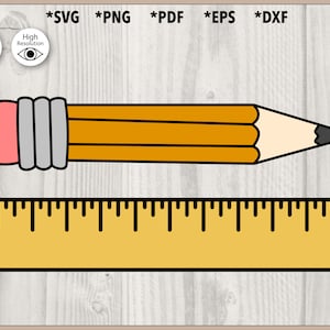 Short Pencil and Ruler Cut File svg, png, pdf, dxf, eps for cutting machine