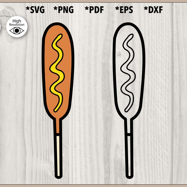 Corn dog Color and Outline Vector Design, Food fare Snack Cut File, Ketchup Mustard Meal on a stick svg, png, pdf, dxf, eps