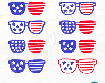 Gafas de sol con la bandera estadounidense en formato SVG, diseño patriótico para el 4 de julio (descarga digital)