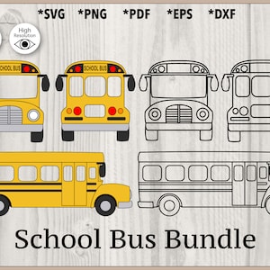 Bus jaune pour la rentrée des classes couleur fichier coupé et contour svg, png, pdf, dxf, eps