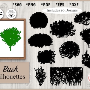 Struiken silhouet SVG bundel, struiken vormen sticker ontwerpset, bos elementen grafische illustratie, tuin heggen svg, png, pdf, dxf, eps