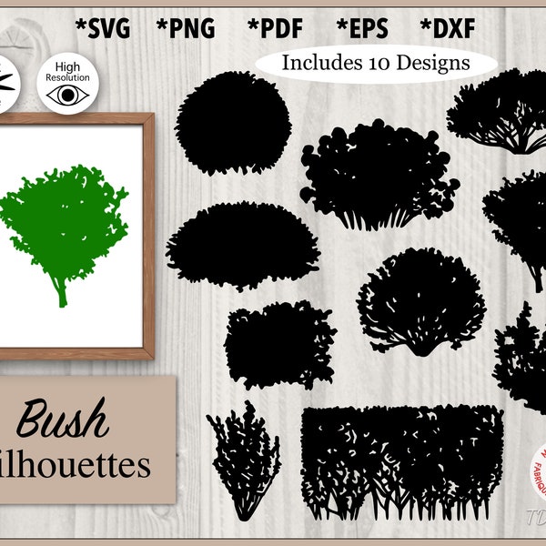 Bushes Silhouette SVG Bundle, Shrubs Shapes Decal Design Set, Forest Elements Graphic Illustration, Garden Hedges svg, png, pdf, dxf, eps