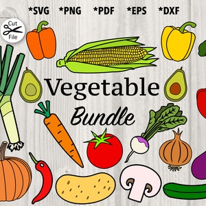 Gemüse Bündel von Grafikdesigns, Ernte auf dem Bauernhof von Farbschnittdateien, Veggie Korb Set von Clipart svg, png, pdf, dxf, eps
