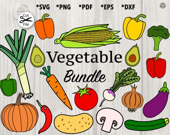 Vegetable Bundle of Graphic Designs, Farm Harvest Layered by Color Cut Files, Veggie basket set of Clipart svg, png, pdf, dxf, eps