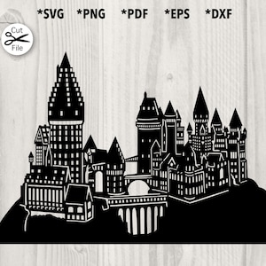Magisch kasteel silhouet knippen SVG-bestand, png, pdf, eps, dxf