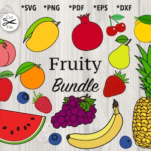 Obst nach Farbe SVG Bundle, Beere Clipart Design-Set, tropisch fruchtig Illustrationen svg, png, pdf, dxf, eps
