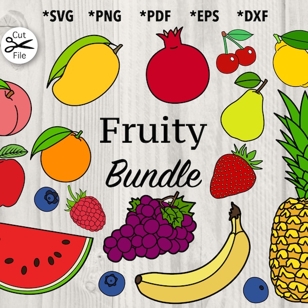 Fruits Layered by Color SVG Bundle, Berry Clipart set of designs, Tropical fruity illustrations svg, png, pdf, dxf, eps