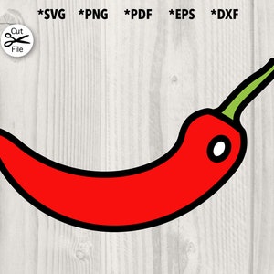 Può includere: Un peperoncino rosso con un gambo verde e una macchia bianca. Il peperoncino è contornato di nero.