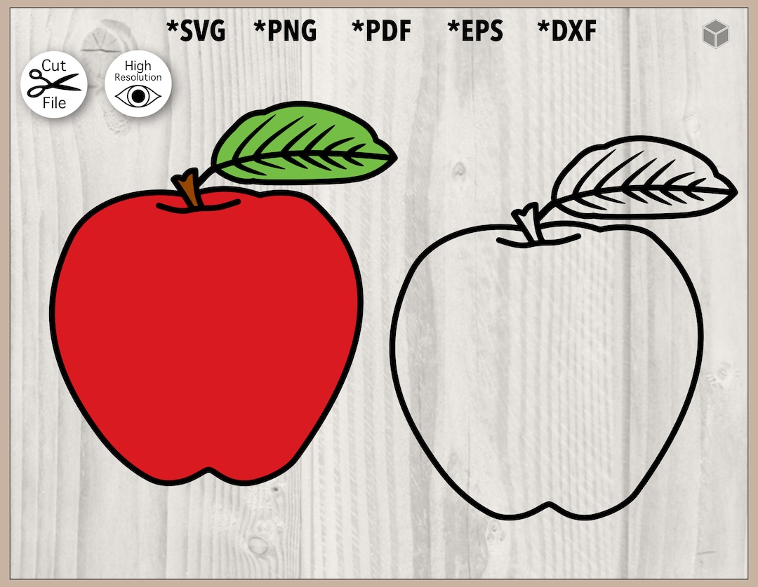 Apple Color and Outline SVG Cut File , Png, Pdf, Dxf, Eps - Etsy UK