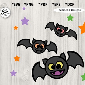 Cute Cartoon Bats Cut File svg, png, pdf, eps, dxf