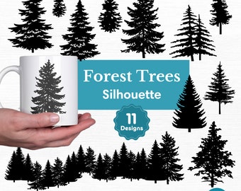 Forest Trees Silhouette Bundle svg, Pine Tree png, Printable Autumn Tree Shapes pdf, Foliage Cutting File dxf, eps Laser Machine