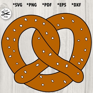 Può includere: Un pretzel marrone con sale bianco cosparso sopra. Il pretzel ha la forma di un nodo e una finitura lucida.