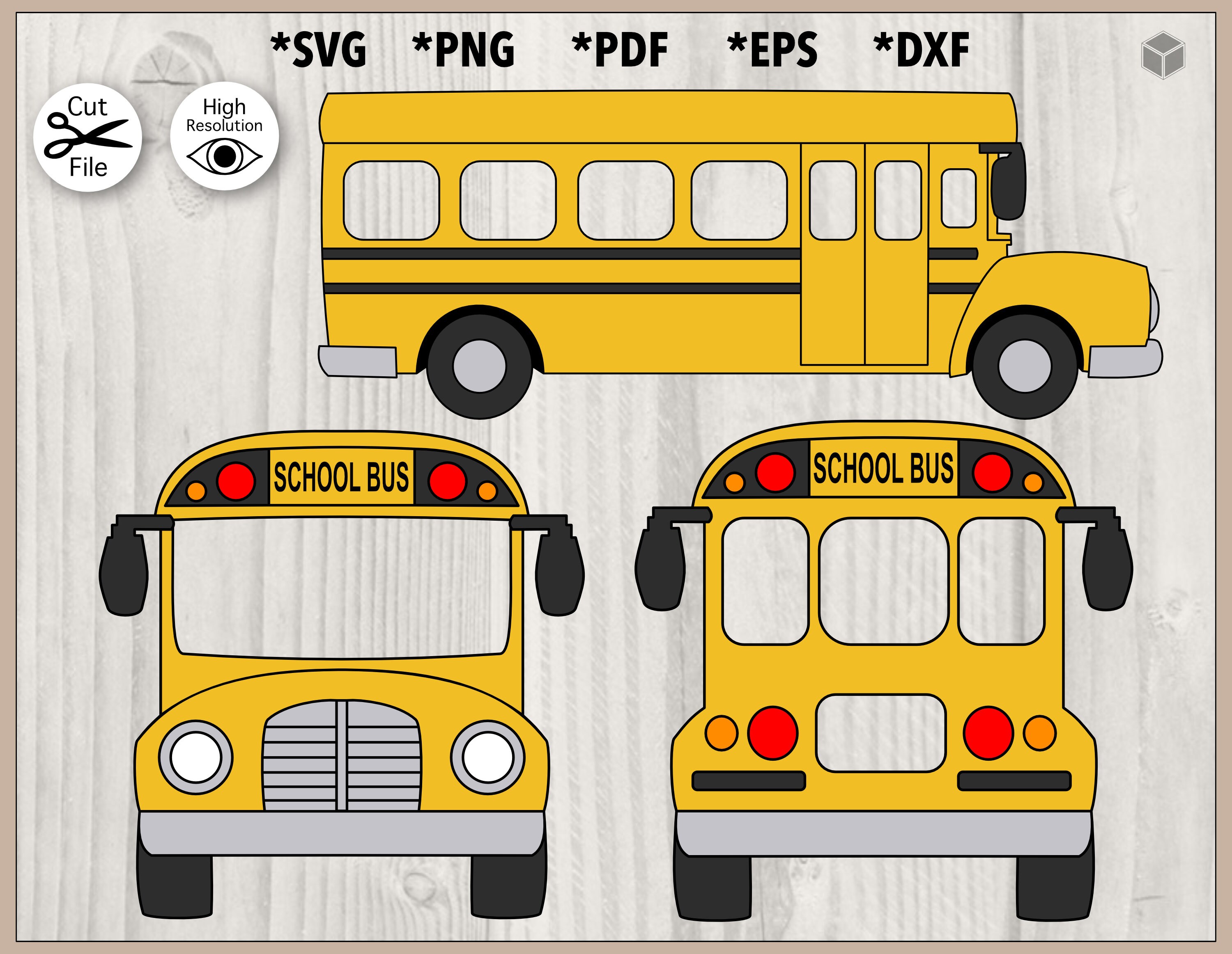 Yellow School Bus Cut File svg, png, pdf, dxf, eps