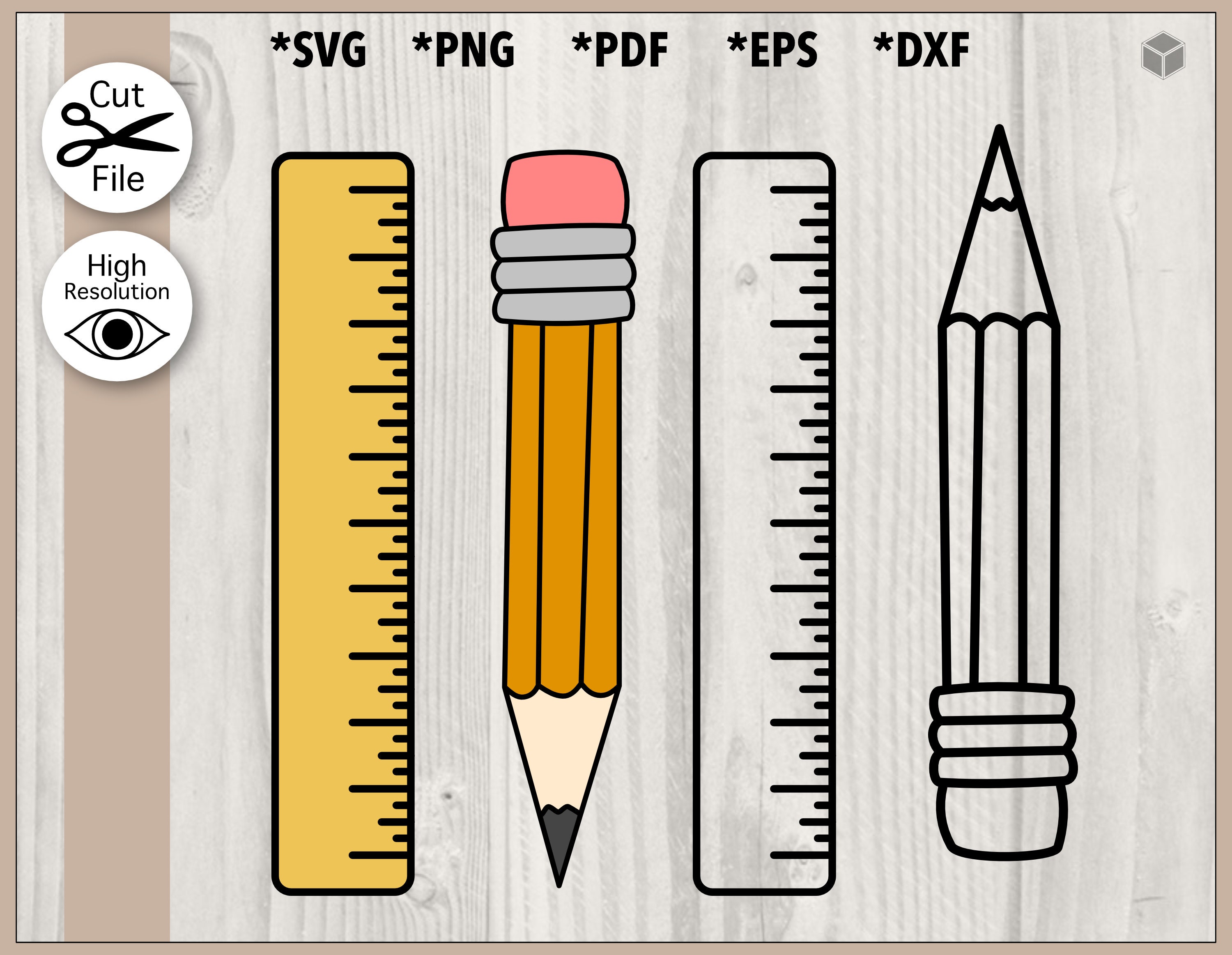 Pencil and Ruler Pack Cut File Svg Png Pdf Dxf Eps Bundle Etsy