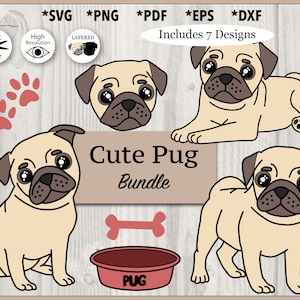 Mopshond bundel SVG, schattig hondenras gesneden bestand, honden digitale download, svg, png, pdf, eps, dxf, baby mopshond bestand, puppy clipart vector design
