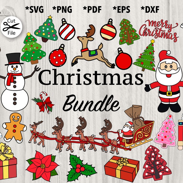 Christmas Graphics Layered by Color, Festive Cut File Bundle for Crafters svg, png, pdf, dxf, eps