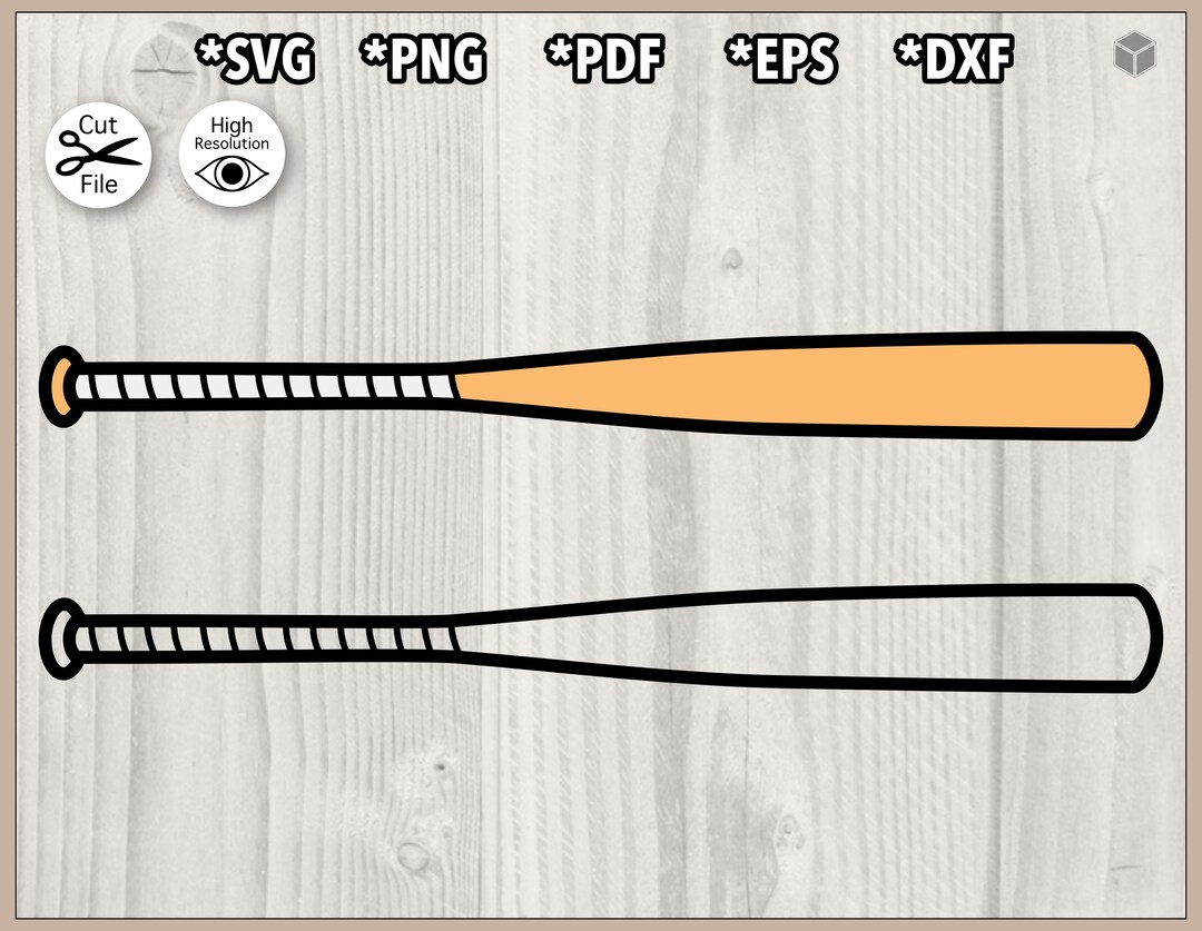 Baseball Bat Color and Outline SVG Cut File Png Pdf Dxf Etsy