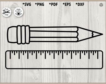 Small Pencil with Ruler Outline vector design for engraving and etching in svg dxf png eps pdf files