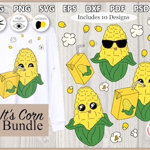 Es ist Mais! Niedliche Mais Bundle, Popcorn Cut File, Mais Zwinger Clipart, Maissaft svg, png, pdf, dxf, eps, Herbst Clipart, Herbst bedruckbar