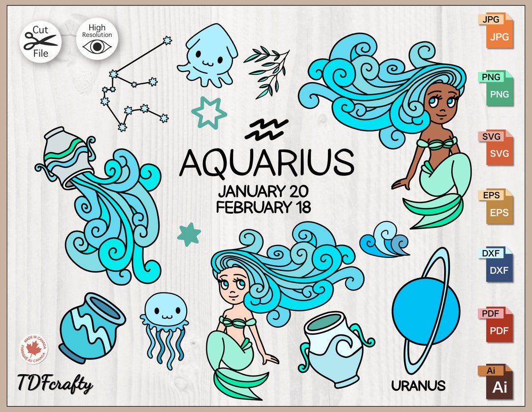 Aquarius Mermaids SVG Graphic Design Bundle, Png, Dxf, Eps, Pdf, Jpeg ...