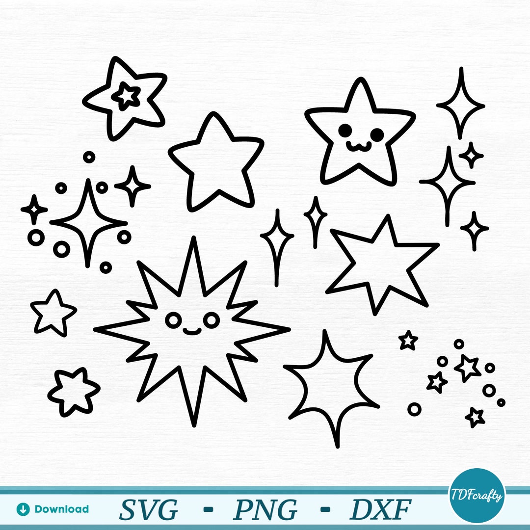 Cartoon Stars Pack Outline Cut File Svg, Png, Pdf, Dxf, Eps for Cutting