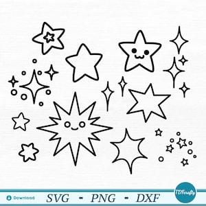 Cartoon Stars Pack Outline Cut file svg, png, pdf, dxf, eps for cutting machine