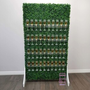 Grass Champagne Wall | Greenery champagne wall | Drink Wall | Clear shelf glass holder | Wedding decorations | treat wall