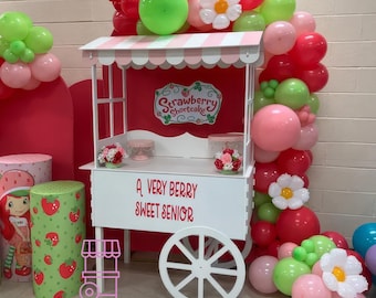 Candy Cart on Wheels, With Pink and Blue Roofs, Vendor Stand Decorations for Birthday Parties or Weddings