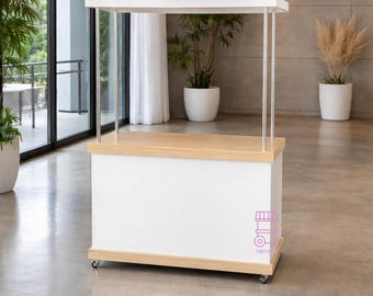 Collapsible Mobile Bar Cart: White PVC & Wood Vendor Stand