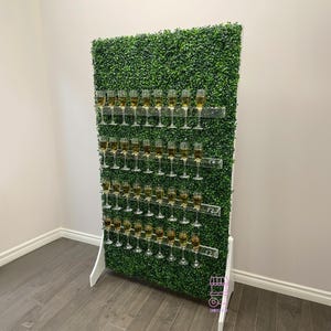 Greenery drink Wall, Grass champagne wall, Drink Wall | Clear shelf glass holder | Wedding decorations | treat wall