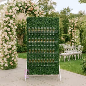 Greenery Champagne Wall: 40-Glass Drink Display, Wedding Decor