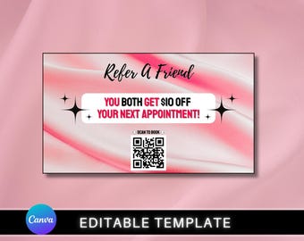 Editable Salon Referral Card Template with QR Code (Digital Download)