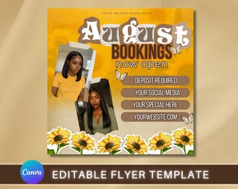 August Bookings Flyer Template, Editable Beauty Salon Social Media Post (Canva)