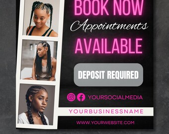 Booking Flyer Template, Editable Social Media Poster (Canva)