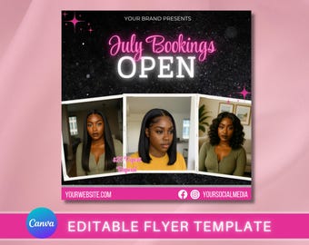 July Booking Flyer Template, Editable Canva Social Media Post (Digital Download)